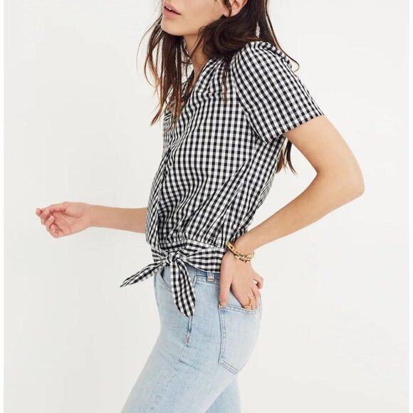 Madewell Short-Sleeve Wrap Top in Gingham Check S - Picture 3 of 13
